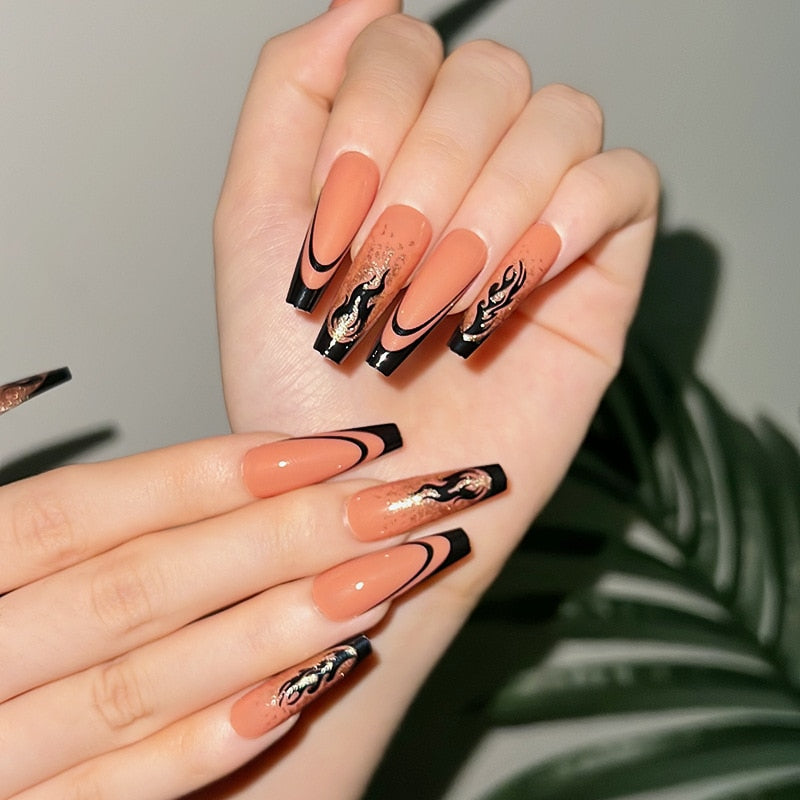 24Pcs Christmas Exclusive False Nails Wearable Long Xmas Style Fake Nails Elk Snowflake Design Full Cover Press on Nail tips 1870