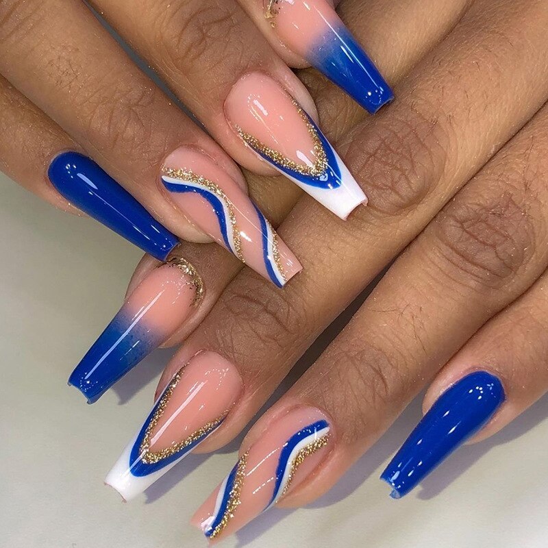 24Pcs Christmas Exclusive False Nails Wearable Long Xmas Style Fake Nails Elk Snowflake Design Full Cover Press on Nail tips 399