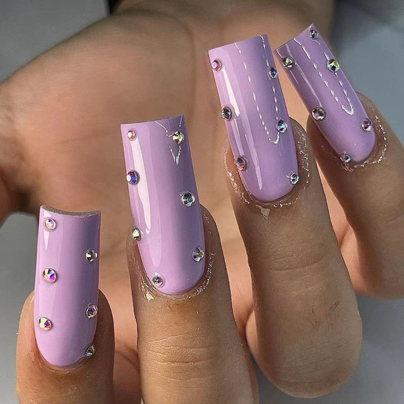 24Pcs Christmas Exclusive False Nails Wearable Long Xmas Style Fake Nails Elk Snowflake Design Full Cover Press on Nail tips ZJ-07