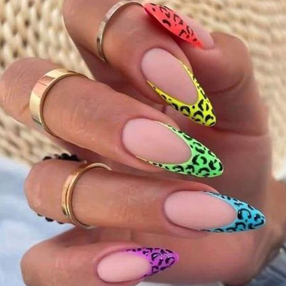 24Pcs Detachable Almond French Full Cover False Nails Silver Butterfly Lines Stiletto Fake Nials Press On Nails DIY Manicure 24