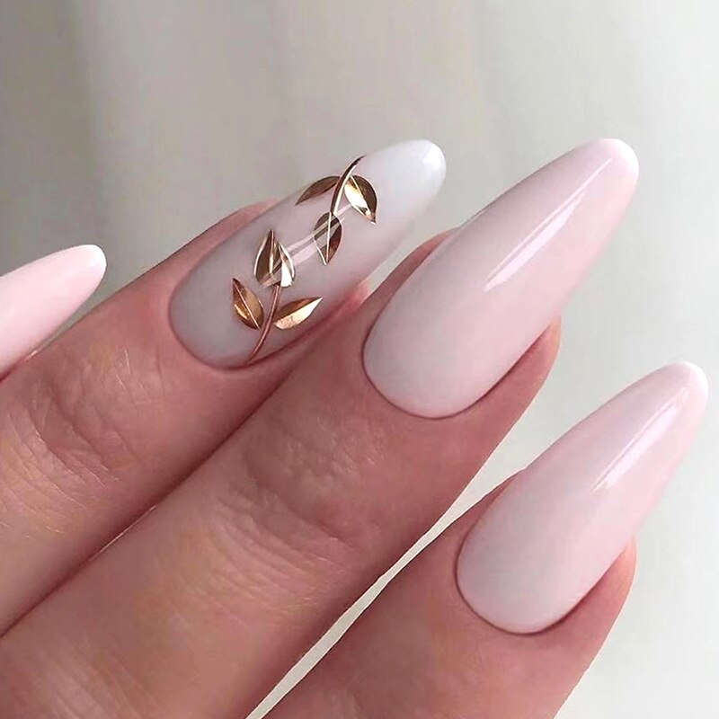 24Pcs Detachable Almond French Full Cover False Nails Silver Butterfly Lines Stiletto Fake Nials Press On Nails DIY Manicure 37