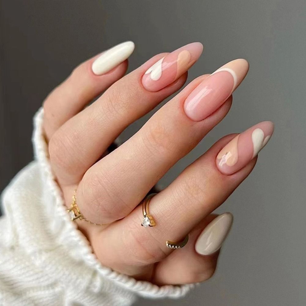 24Pcs Detachable Almond French Full Cover False Nails Silver Butterfly Lines Stiletto Fake Nials Press On Nails DIY Manicure 11