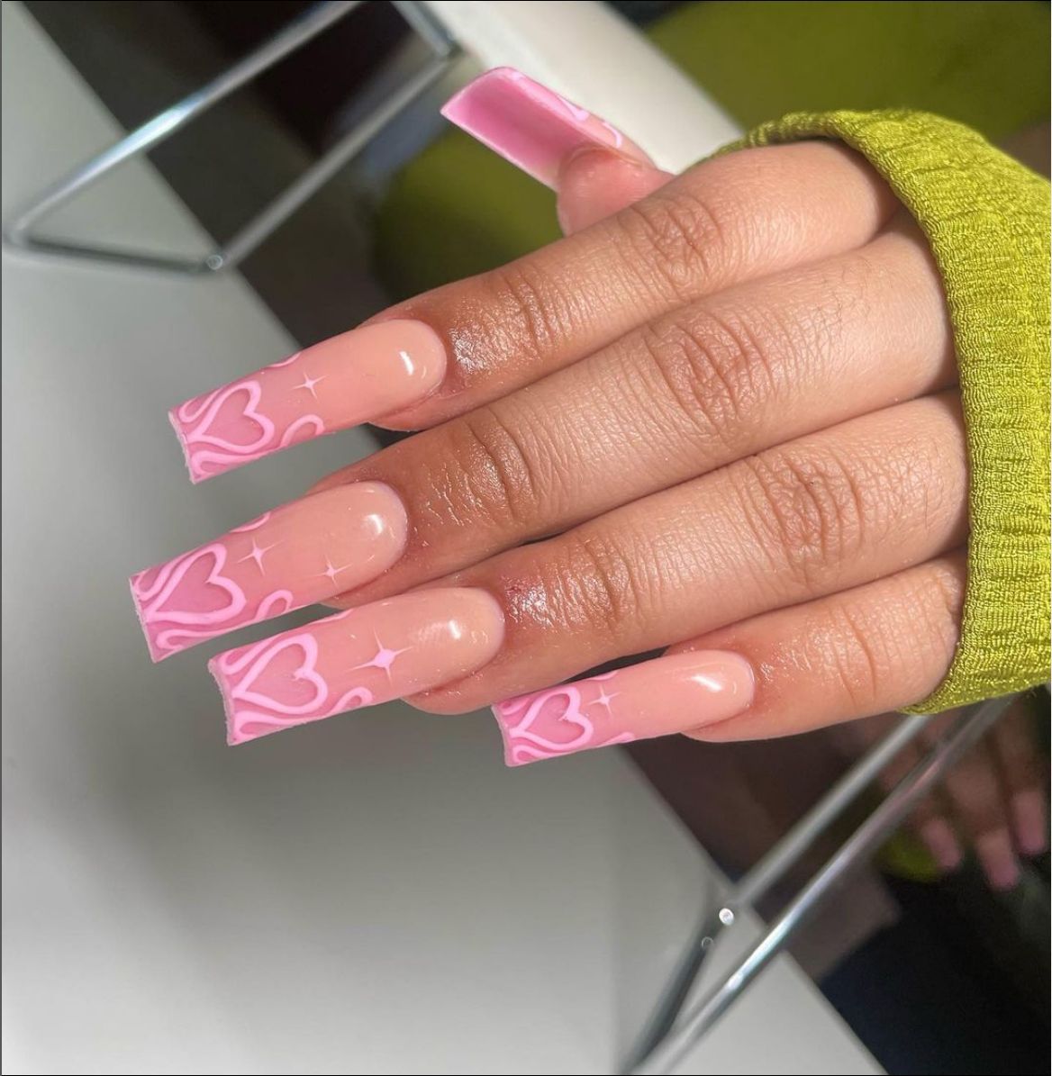 24Pcs False Nails Rhinestone Glitter Marble Grain Design Fake Fingernails Long Ballet Wearable Acrylic Full Cover Press on Nails 103