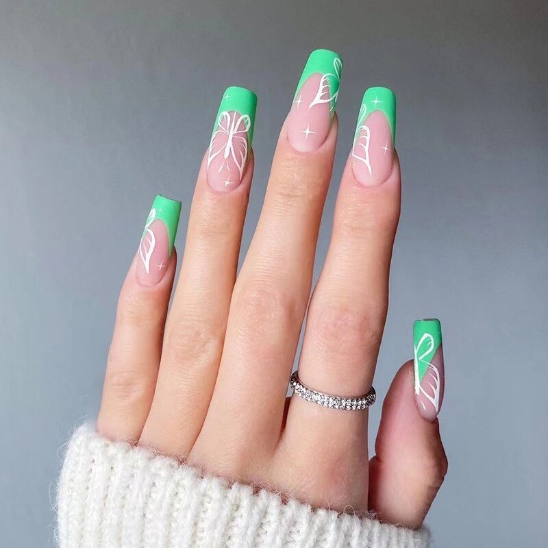 24Pcs Fashion Wearable Nail Art Butterfly Design Detachable Nude Color Coffin Fake Nails with Glue Full Cover Press on Nails MT664JP1578