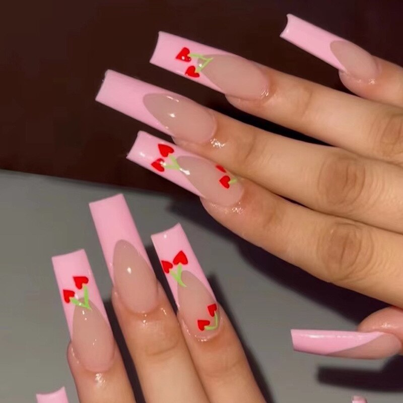 24Pcs Fashion Wearable Nail Art Butterfly Design Detachable Nude Color Coffin Fake Nails with Glue Full Cover Press on Nails MT654JP1606