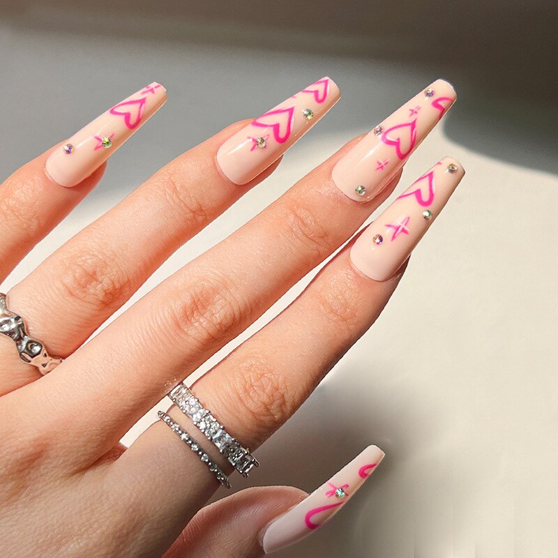 24Pcs Fashion Wearable Nail Art Butterfly Design Detachable Nude Color Coffin Fake Nails with Glue Full Cover Press on Nails MT666JP1173