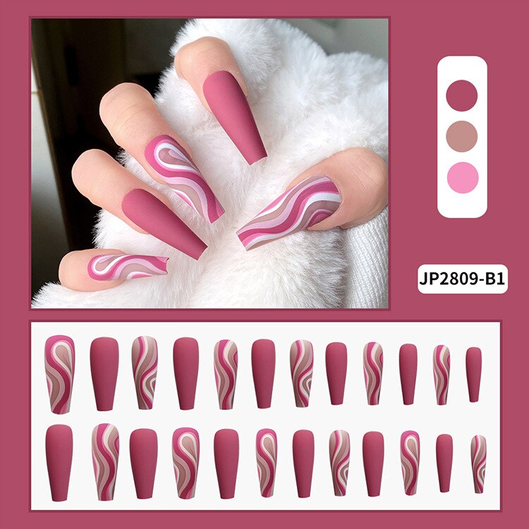 24Pcs Fashion Wearable Nail Art Butterfly Design Detachable Nude Color Coffin Fake Nails with Glue Full Cover Press on Nails MT592JP2809B1