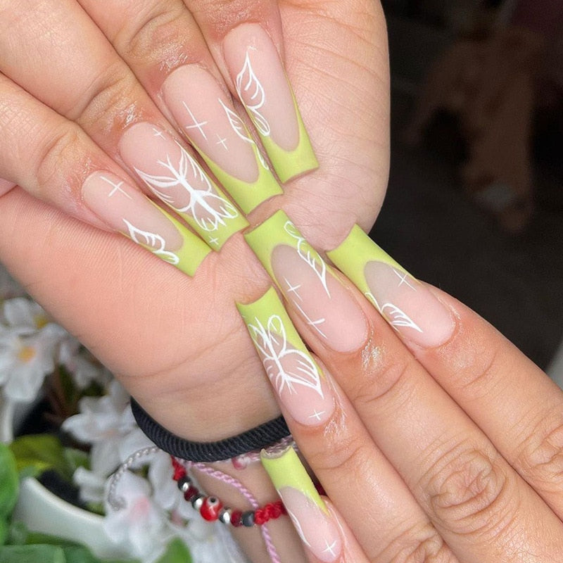 24Pcs Fashion Wearable Nail Art Butterfly Design Detachable Nude Color Coffin Fake Nails with Glue Full Cover Press on Nails MT665JP1619