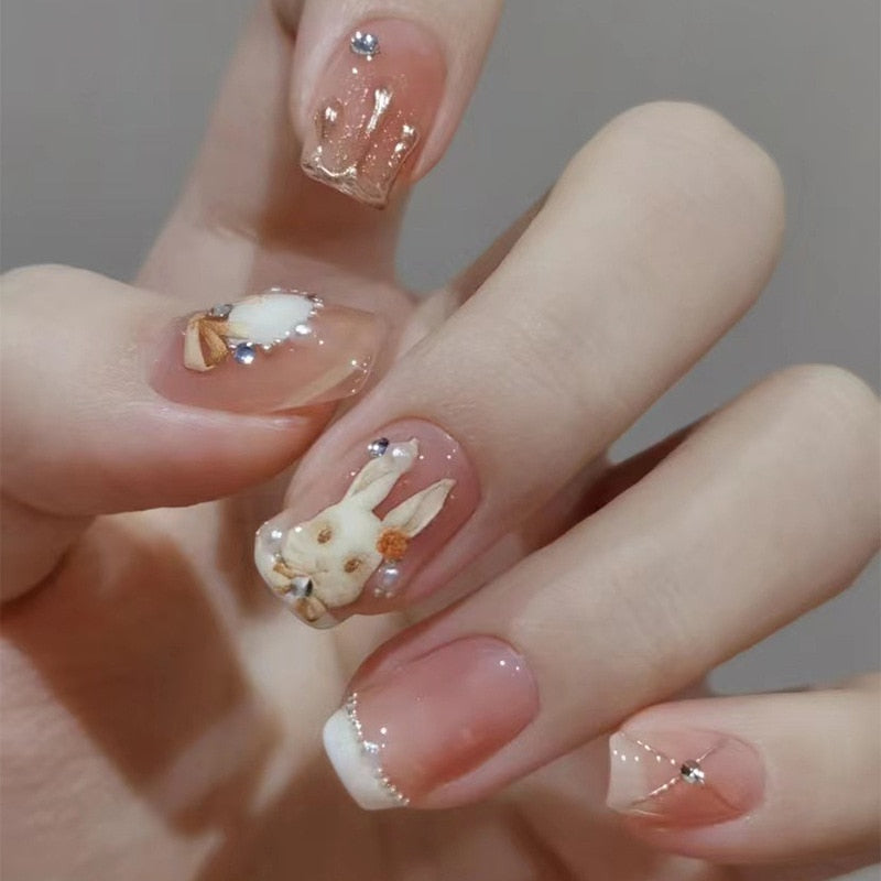 24Pcs Full Cover Fake Nails with 3D White Flower Design Full Cover Press on Fingernails Tips Coffin Head Glitter Red False Nails 14