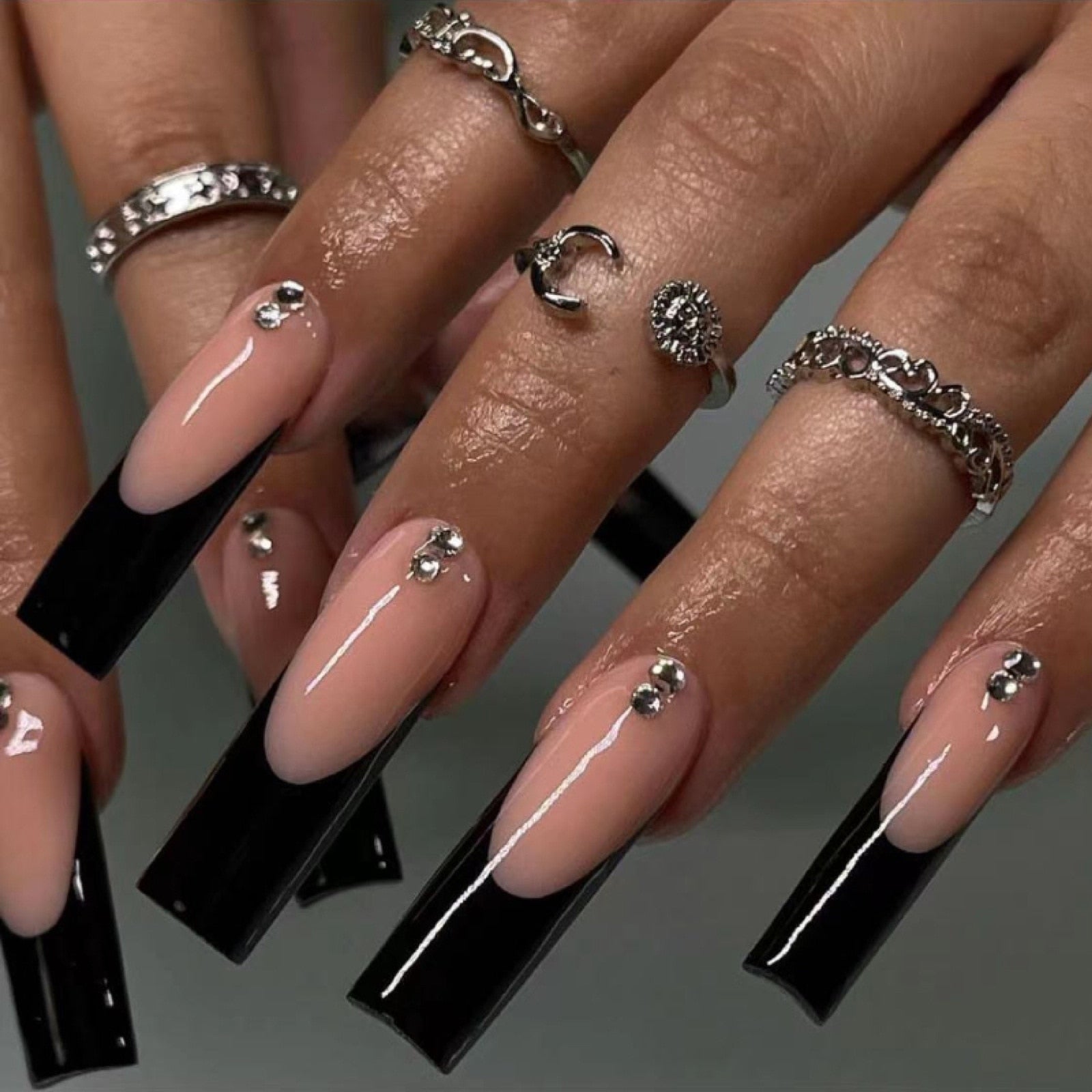 24Pcs Full Cover False Nails with Glue Extra Long Ballerina Coffin Detachable Fake Nails Flower Design Press on Nails Manicure ZJ-02