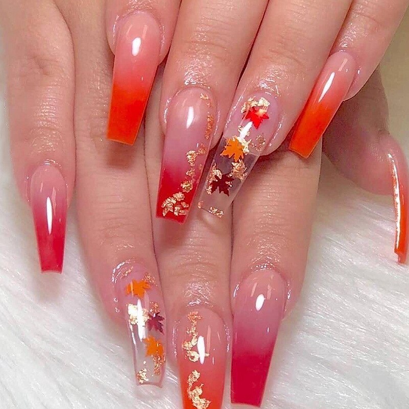 24Pcs Full Cover False Nails with Glue Long Square Coffin Fake Nails French Detachable Ballet Love Pattern Design Press on Nails 2348