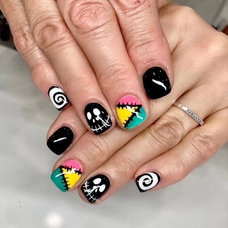 24Pcs Halloween Black Ghost Long Ballet False Nails With Heart Blood Design Halloween Press On Nails Detachable Full Cover Nails z072