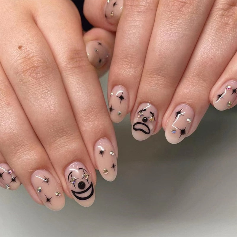 24Pcs Halloween Black Ghost Long Ballet False Nails With Heart Blood Design Halloween Press On Nails Detachable Full Cover Nails 126