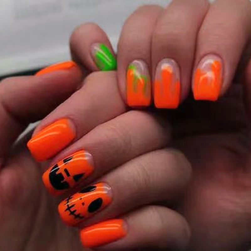 24Pcs Halloween Black Ghost Long Ballet False Nails With Heart Blood Design Halloween Press On Nails Detachable Full Cover Nails 64