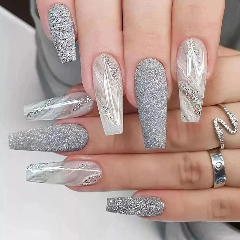 24Pcs Long Square Press on Nails Love Pattern Design Artifical Coffin False Nail Brown French Wearable Full Cover Fake Nail Tips 208