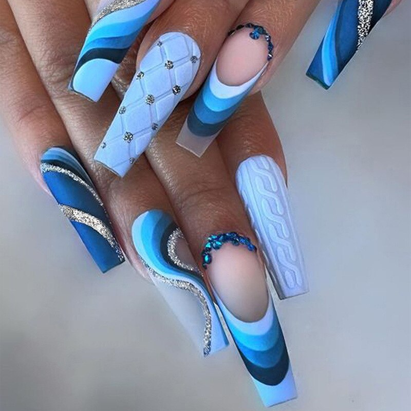 24Pcs Long Square Press on Nails Love Pattern Design Artifical Coffin False Nail Brown French Wearable Full Cover Fake Nail Tips 1648