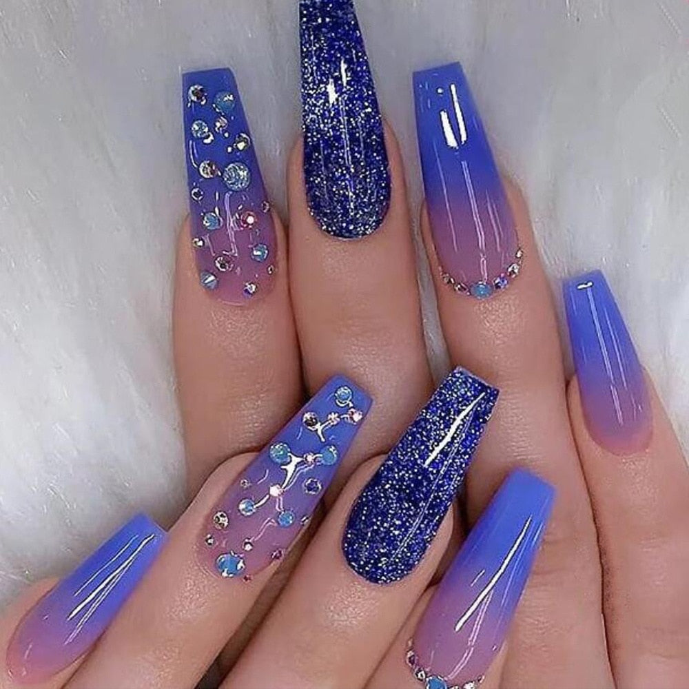 24Pcs Long Square Press on Nails Love Pattern Design Artifical Coffin False Nail Brown French Wearable Full Cover Fake Nail Tips 2996