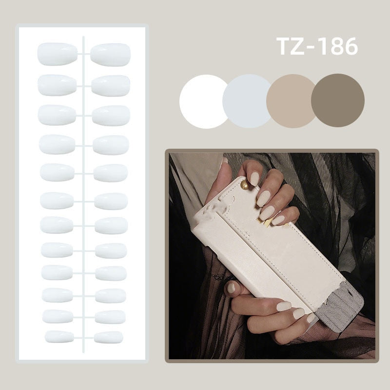 24Pcs Long Square Press on Nails Love Pattern Design Artifical Coffin False Nail Brown French Wearable Full Cover Fake Nail Tips 108