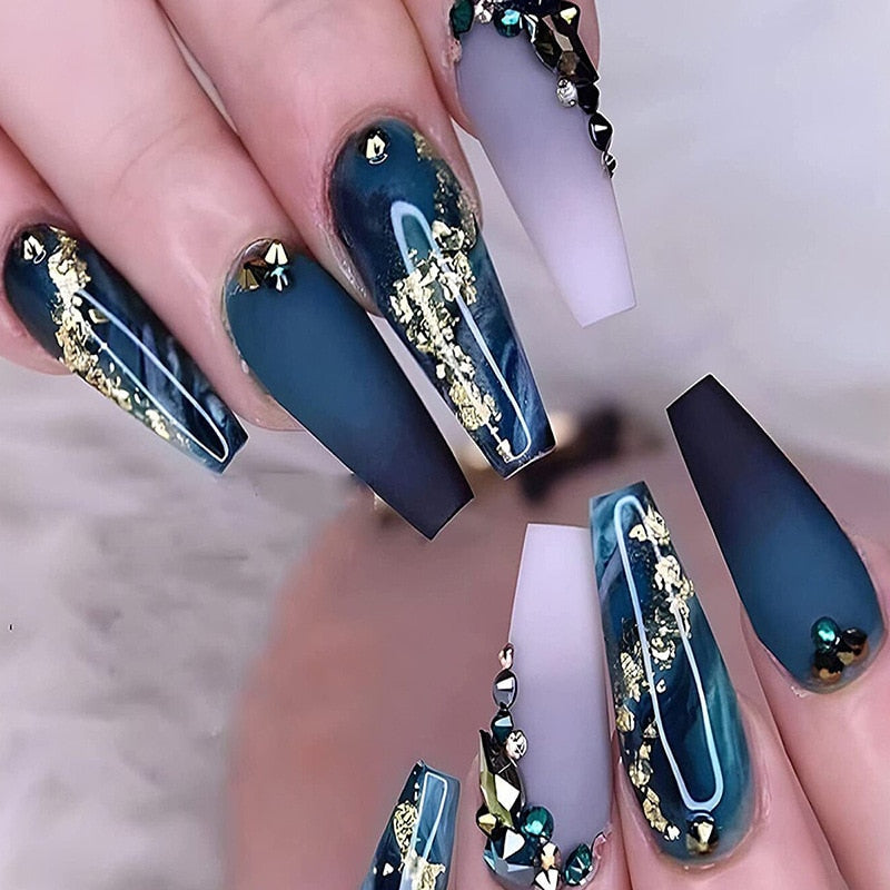 24Pcs Long Square Press on Nails Love Pattern Design Artifical Coffin False Nail Brown French Wearable Full Cover Fake Nail Tips 1519