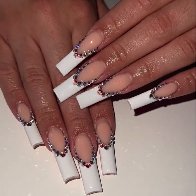 24Pcs Long Square Press on Nails Love Pattern Design Artifical Coffin False Nail Brown French Wearable Full Cover Fake Nail Tips 102