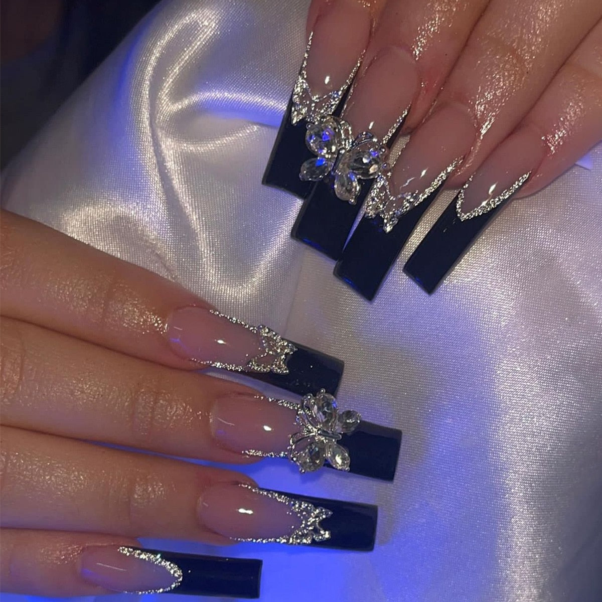 24Pcs Long Square Press on Nails Love Pattern Design Artifical Coffin False Nail Brown French Wearable Full Cover Fake Nail Tips XY-50-15