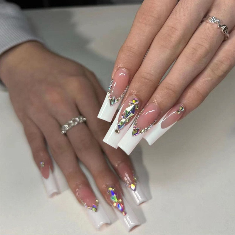 24Pcs Long Square Press on Nails Love Pattern Design Artifical Coffin False Nail Brown French Wearable Full Cover Fake Nail Tips 2450