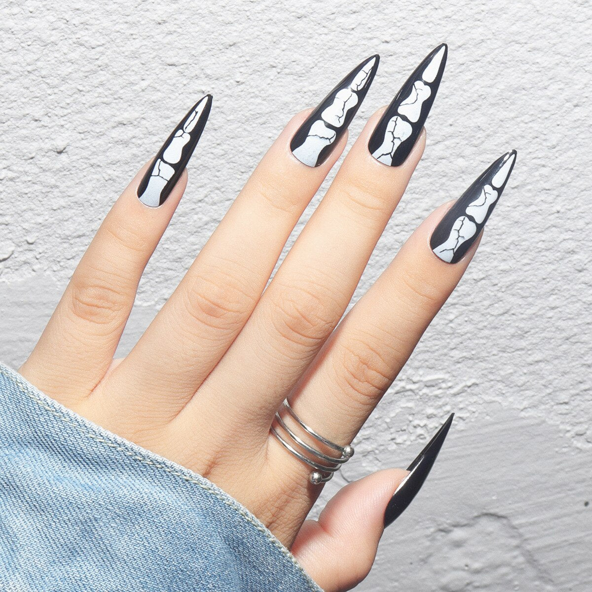 24Pcs Marble Gradient Long Coffin False Nails Full Cover Nail Tips Press Glue Detachable Wearable Gold Foil Ballerina Fake Nails CJCY-77--24Pcs-Set