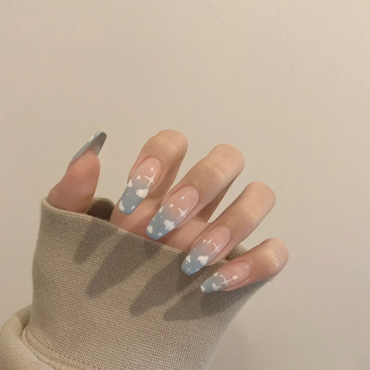 24Pcs Marble Gradient Long Coffin False Nails Full Cover Nail Tips Press Glue Detachable Wearable Gold Foil Ballerina Fake Nails JP1048--24Pcs-Set