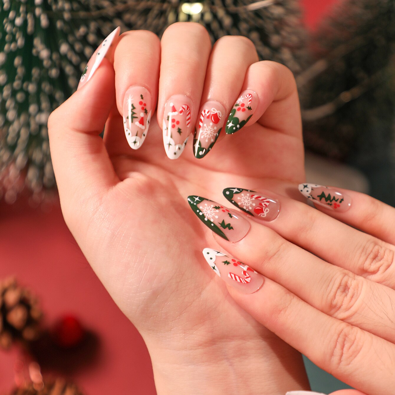 24Pcs Marble Gradient Long Coffin False Nails Full Cover Nail Tips Press Glue Detachable Wearable Gold Foil Ballerina Fake Nails JP1893 --24Pcs-Set