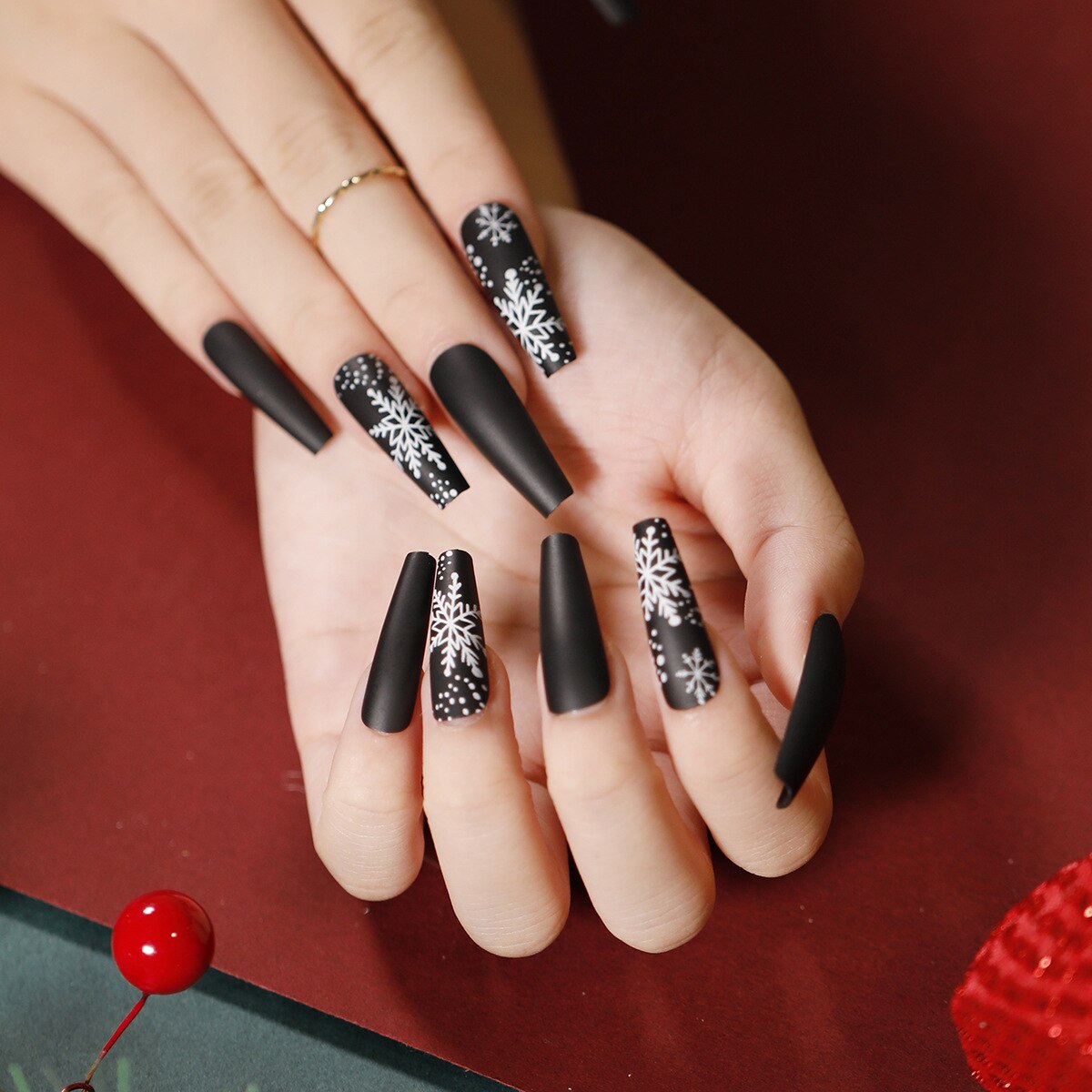 24Pcs Marble Gradient Long Coffin False Nails Full Cover Nail Tips Press Glue Detachable Wearable Gold Foil Ballerina Fake Nails JP1293 --24Pcs-Set