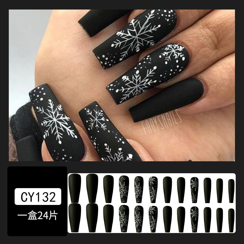 24Pcs Marble Gradient Long Coffin False Nails Full Cover Nail Tips Press Glue Detachable Wearable Gold Foil Ballerina Fake Nails CY132 --24Pcs-Set