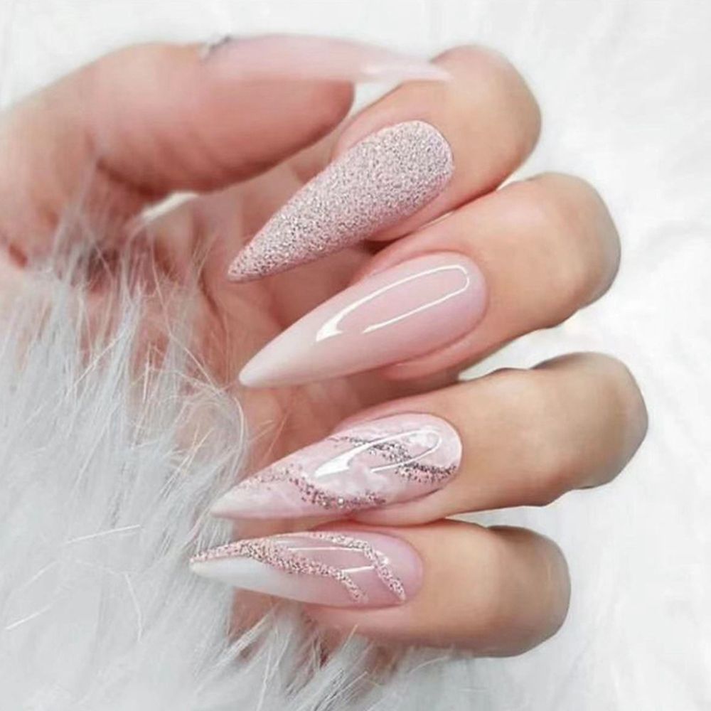 24Pcs Oval Head False Nails Almond Artificial Fake Nails With Glue Full Cover Nail Tips Press On Nails DIY Manicure Tools
