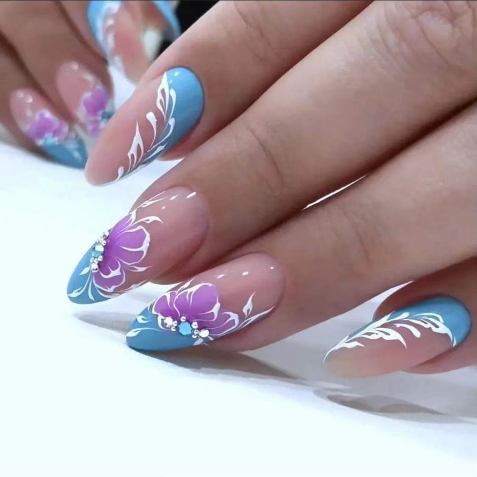 24Pcs Oval Head False Nails Pink Almond Artificial Fake Nails With Glue Full Cover Nail Tips Press On Nails DIY Manicure Tools B98-7