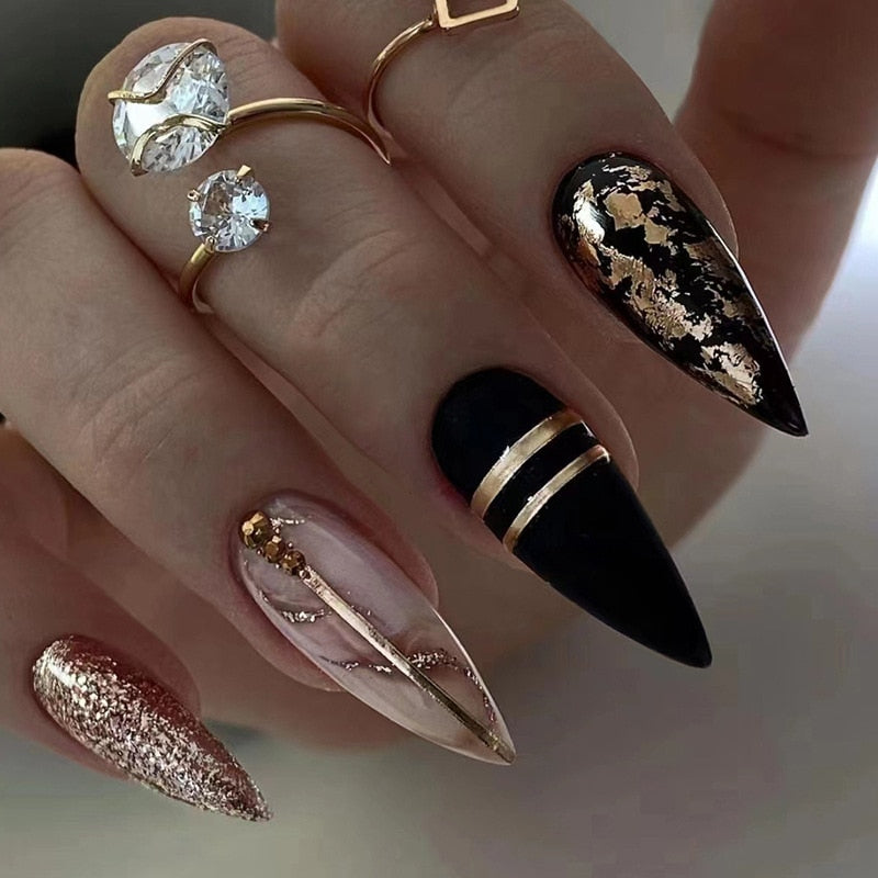 24Pcs Oval Head False Nails Pink Almond Artificial Fake Nails With Glue Full Cover Nail Tips Press On Nails DIY Manicure Tools