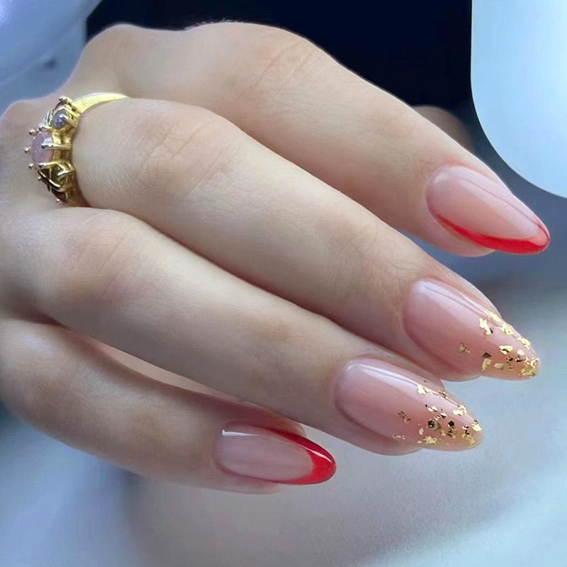 24Pcs Oval Head False Nails Pink Almond Artificial Fake Nails With Glue Full Cover Nail Tips Press On Nails DIY Manicure Tools Z16 1
