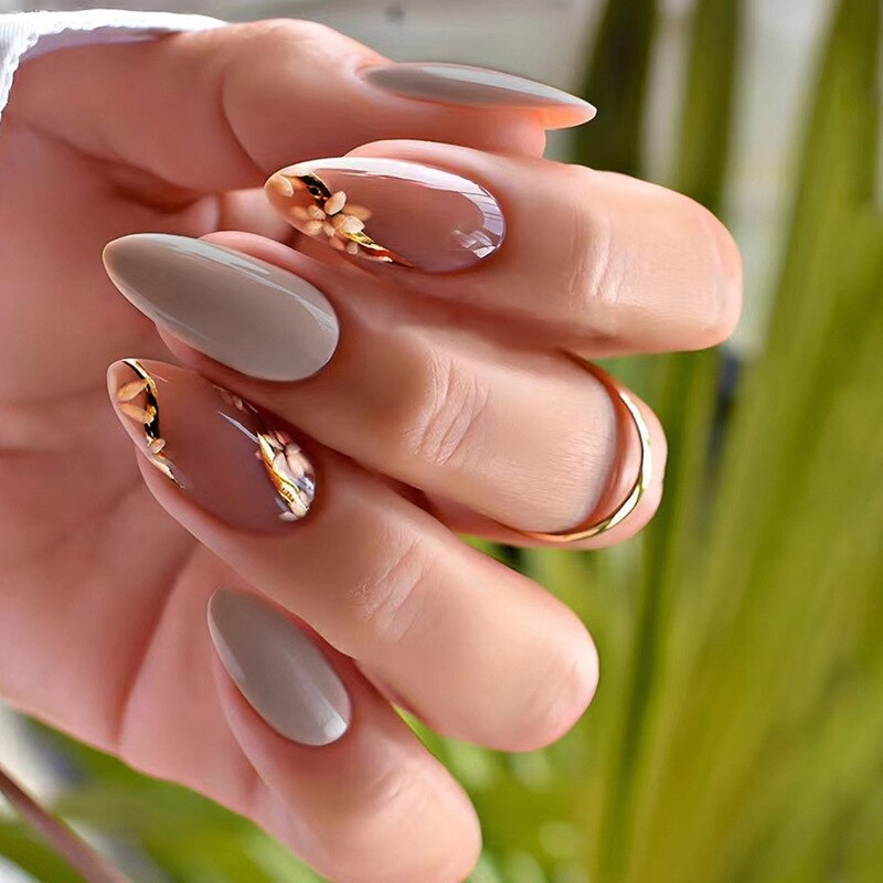 24Pcs Oval Head False Nails Pink Almond Artificial Fake Nails With Glue Full Cover Nail Tips Press On Nails DIY Manicure Tools B66-34