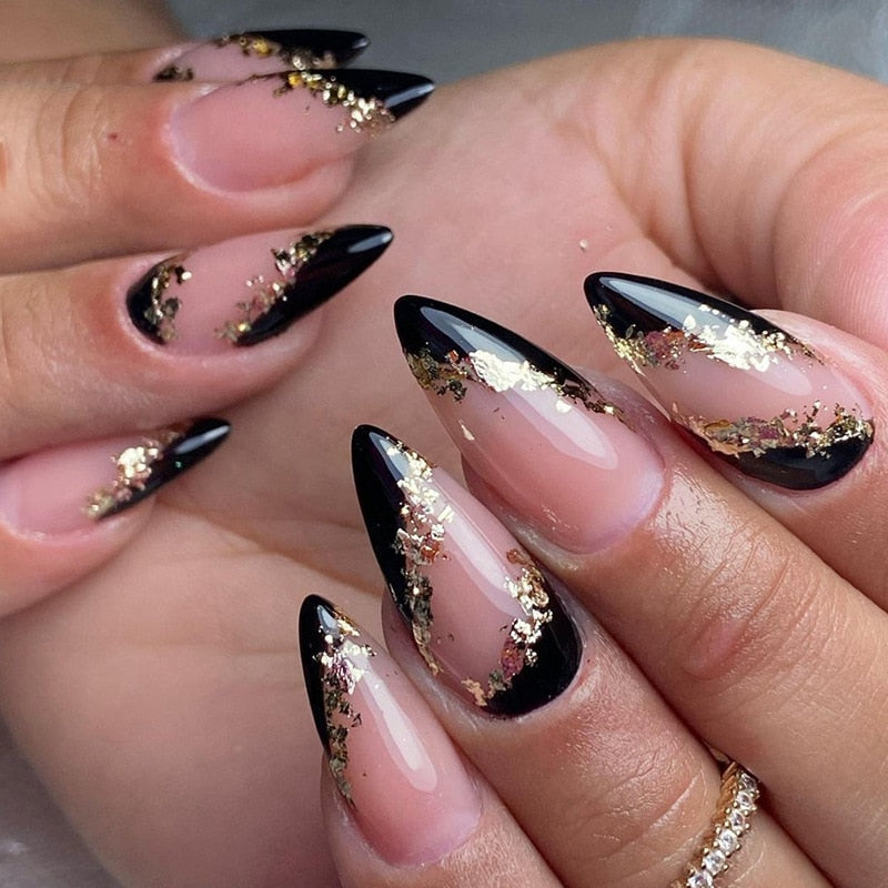 24Pcs Oval Head False Nails Pink Almond Artificial Fake Nails With Glue Full Cover Nail Tips Press On Nails DIY Manicure Tools B21-15