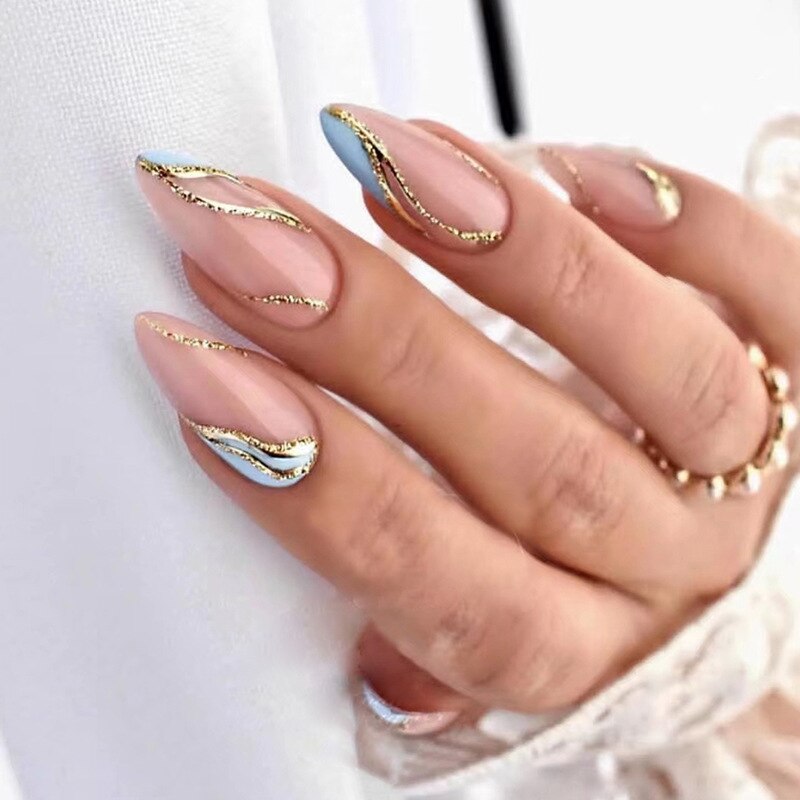 24Pcs Oval Head False Nails Pink Almond Artificial Fake Nails With Glue Full Cover Nail Tips Press On Nails DIY Manicure Tools 02