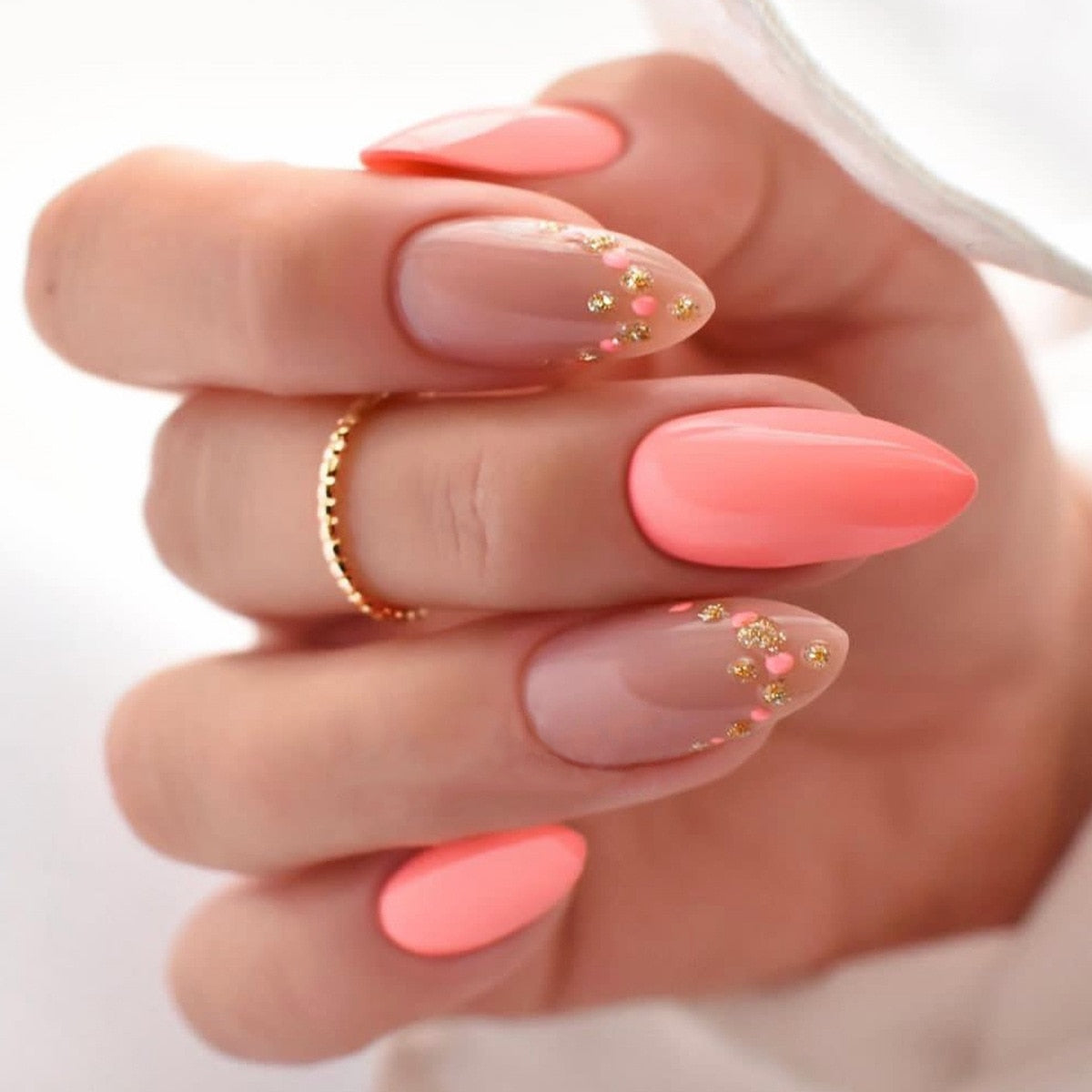 24Pcs Oval Head False Nails Pink Almond Artificial Fake Nails With Glue Full Cover Nail Tips Press On Nails DIY Manicure Tools B67-8