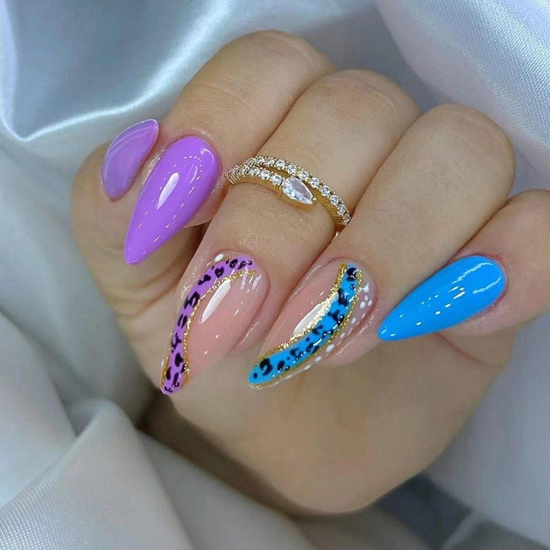 24Pcs Oval Head False Nails Pink Almond Artificial Fake Nails With Glue Full Cover Nail Tips Press On Nails DIY Manicure Tools B50-6