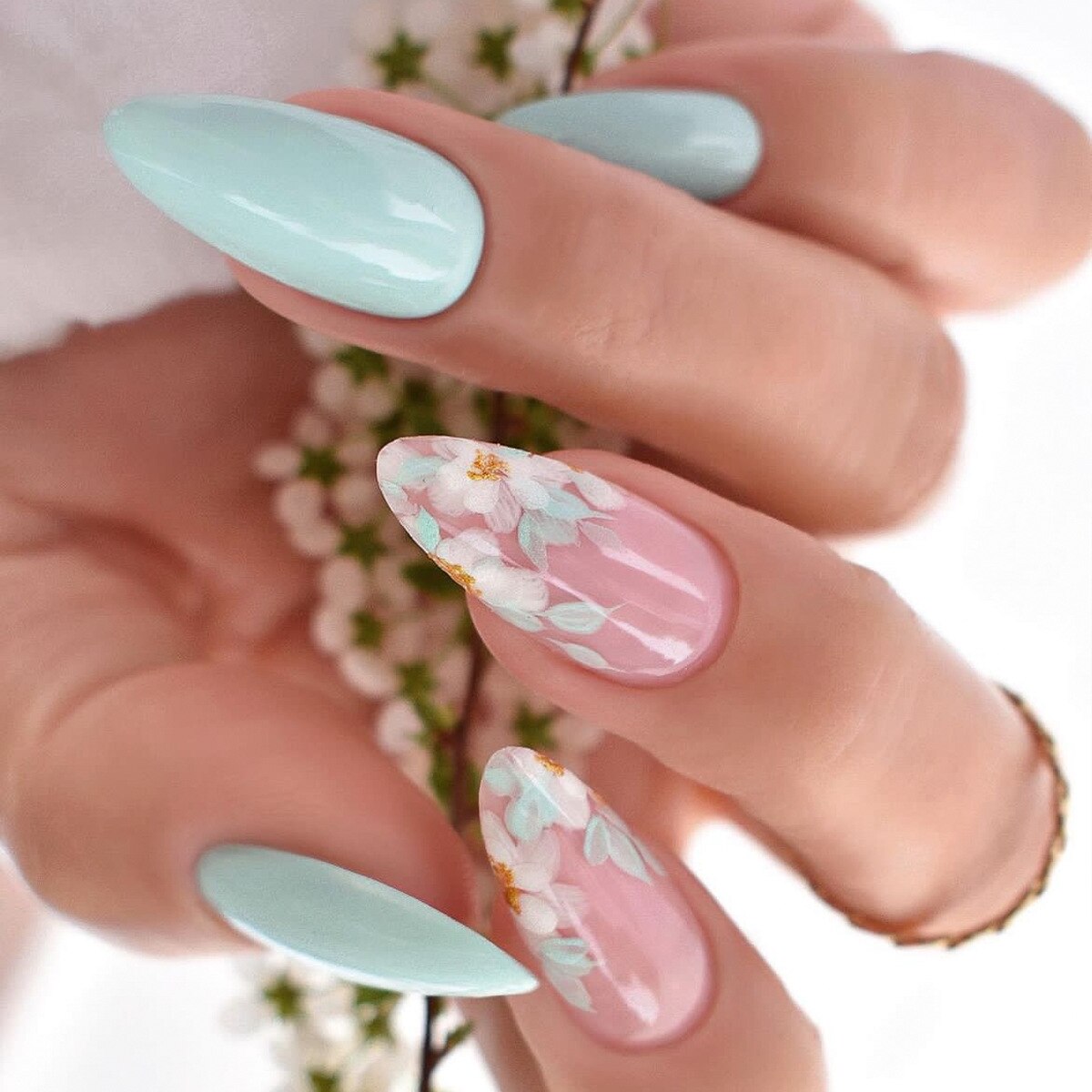 24Pcs Oval Head False Nails Pink Almond Artificial Fake Nails With Glue Full Cover Nail Tips Press On Nails DIY Manicure Tools Z16