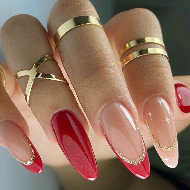 24Pcs Oval Head False Nails Pink Almond Artificial Fake Nails With Glue Full Cover Nail Tips Press On Nails DIY Manicure Tools Z13 1