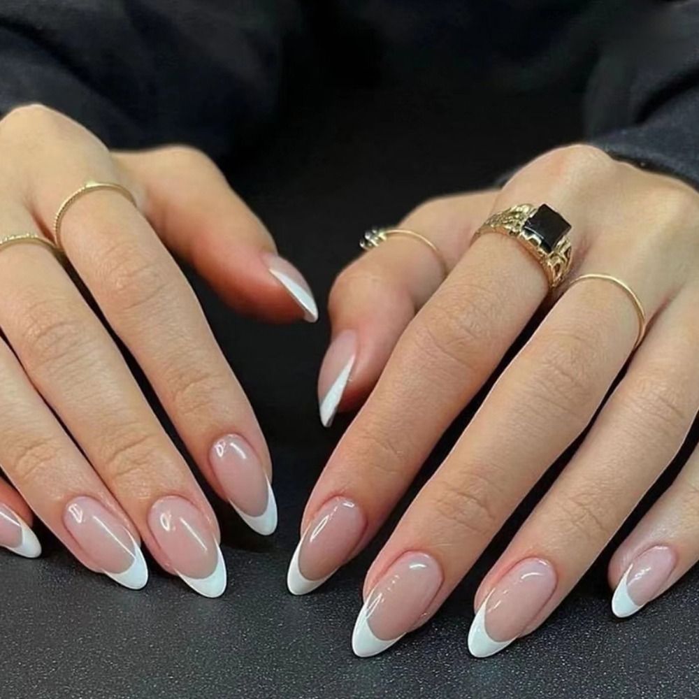 24Pcs Oval Head False Nails Pink Almond Artificial Fake Nails With Glue Full Cover Nail Tips Press On Nails DIY Manicure Tools W249
