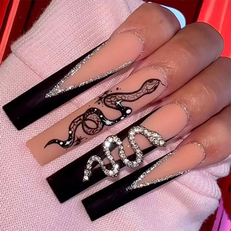 24Pcs Pink French False Nails French with Rhinestone Acrylic Fake Nail Tips Detachable Coffin Press on Nails Full Cover Manicure 2283