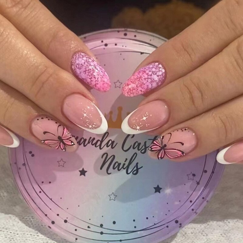 24Pcs Purple Y2K Press on Nails Star Diamond Designs Full Cover Fake Nails Long Coffin Acrylic False Nails for Women 2024 New YA-12