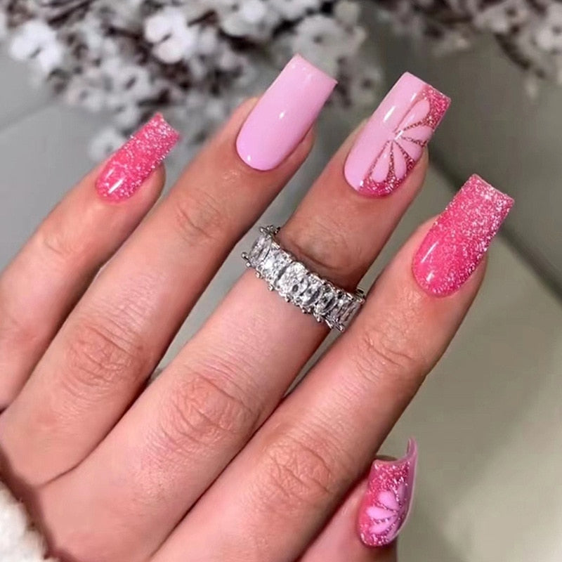 24Pcs Purple Y2K Press on Nails Star Diamond Designs Full Cover Fake Nails Long Coffin Acrylic False Nails for Women 2024 New YA-11