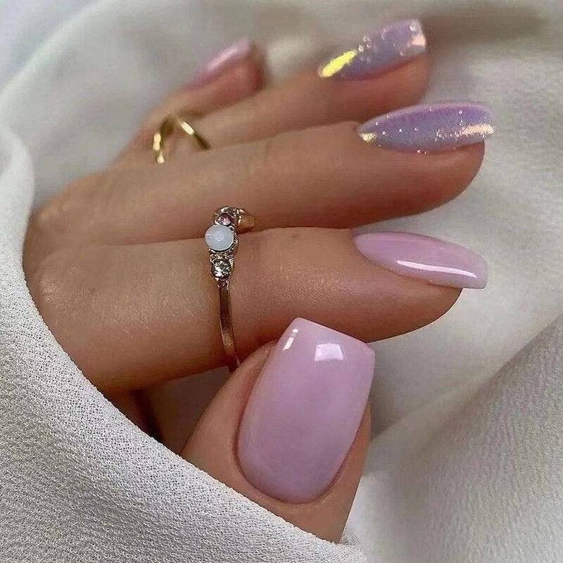 24Pcs Purple Y2K Press on Nails Star Diamond Designs Full Cover Fake Nails Long Coffin Acrylic False Nails for Women 2024 New YA-21