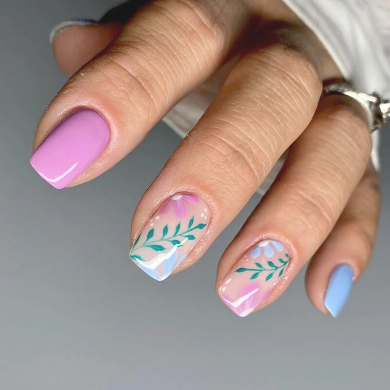24Pcs Purple Y2K Press on Nails Star Diamond Designs Full Cover Fake Nails Long Coffin Acrylic False Nails for Women 2024 New YA-16