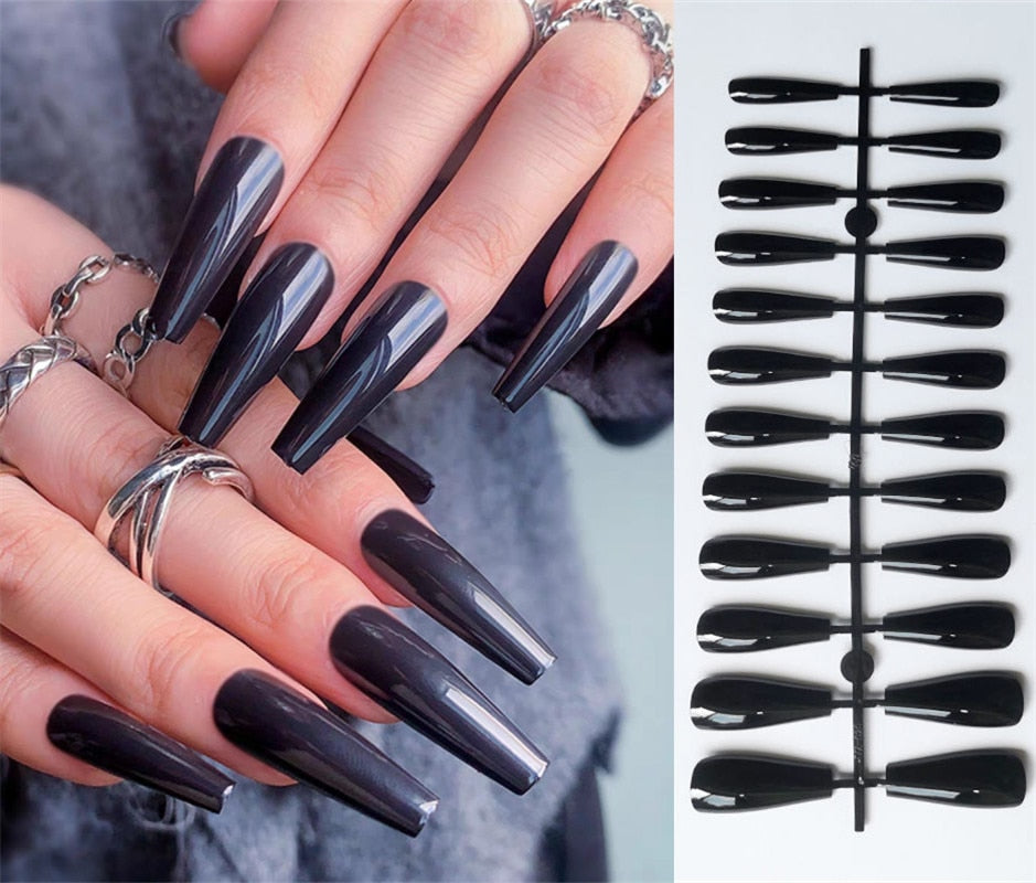 24Pcs Purple Y2K Press on Nails Star Diamond Designs Full Cover Fake Nails Long Coffin Acrylic False Nails for Women 2024 New YA