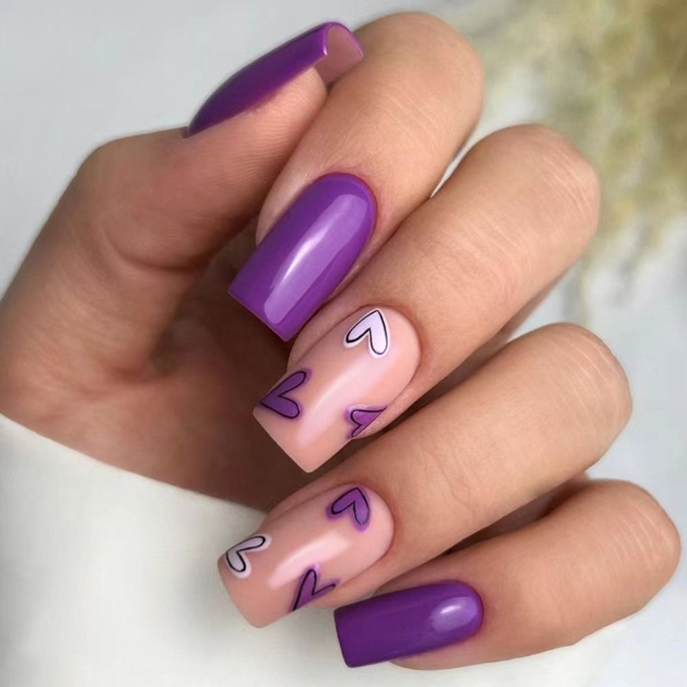 24Pcs Rose Red Black Contrast Color False Nails Coconut Tree Pearl White French Fake Nails Ballerina Coffin Manicure Tool 24